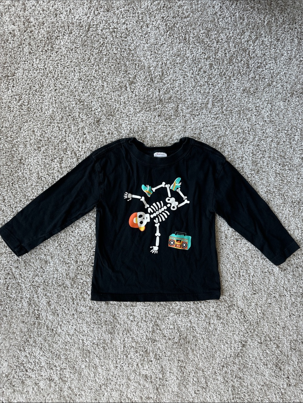 Hanna Andersson Black Long-Sleeve Tee with Skeleton Graphic